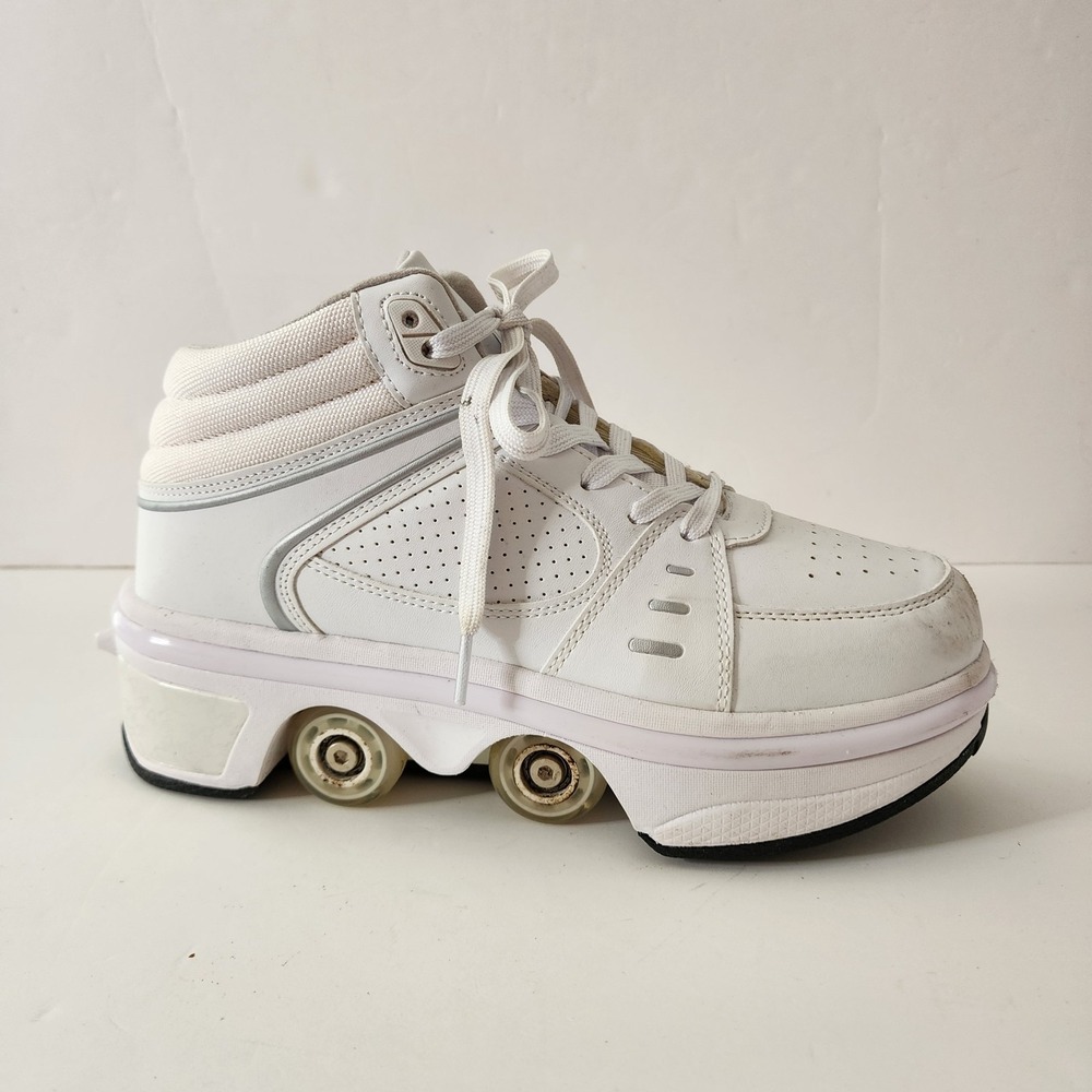 KICK SPEED Original Mid White LED 2-in-1 Retractable Roller Skate Shoe Size 39/8